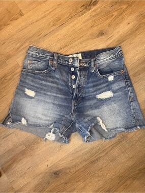 We The Free Faded Blue Distressed High-Rise Denim Shorts